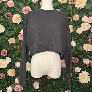 Washed Effect Charcoal Cropped Pullover Sweatshirt